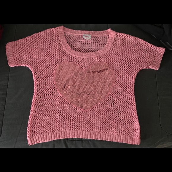 Girls Heart Pink Sequin Sweater - Picture 2 of 5